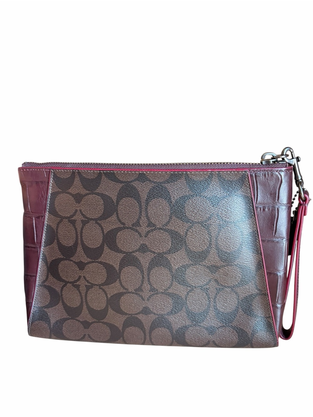 Coach Signature leather Wristlet in Brown and Burgundy - Picture 3 of 5